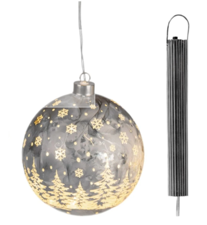 Weihnachtskugel Deko Kugel HängekugelLED Lampe Weihnachten 10 cm Spirit matt Silber mit Licht