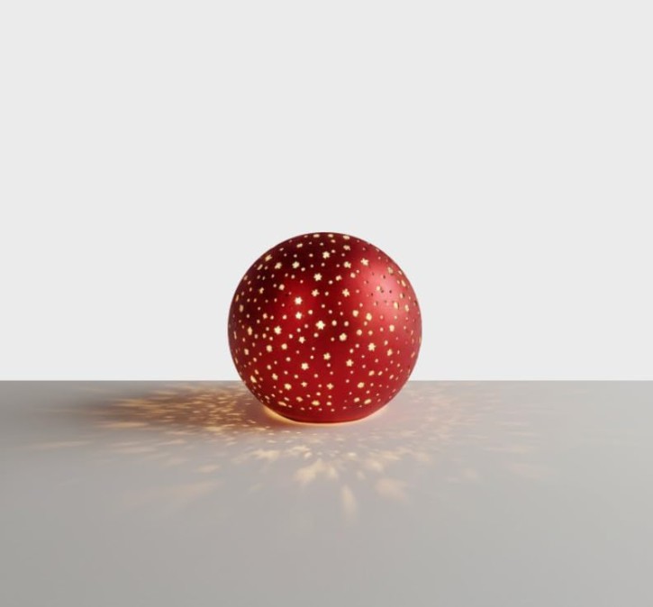LED Kugel - Dekoobjekt Red Stars, Rot 10cm Ø aus Glas,LED fest integriert, Warmweiß, Batterie betrieben