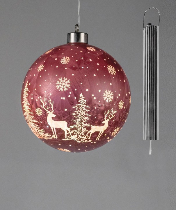 LED Deko Kugel hängend Wild Berry rot  15 cm Glasleuchte m. Timer Farbglas Batteriebetrieben. - Stimmungslicht 