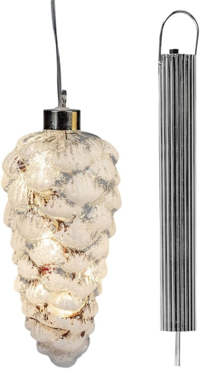 LED hängender Zapfen 18 cm aus Glas mit Timer 6h/18h Weihnachtsdeko