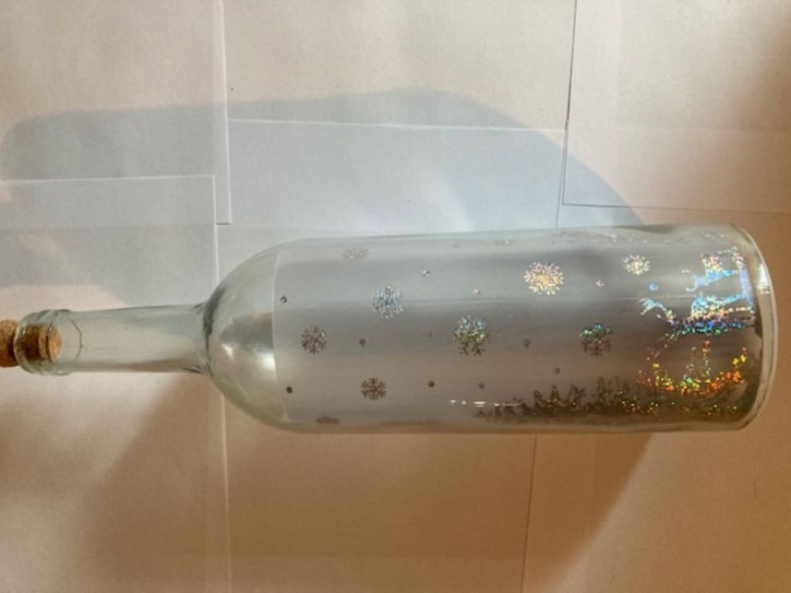 formano 1 Stück  Deko-Licht mit Wald Motiv 32cm mit LED-Licht + Timer als Flasche in geeister Optik für winter und Weihnachten,  für 3x AA Batterien 1,5V-Batterie nicht enthalten