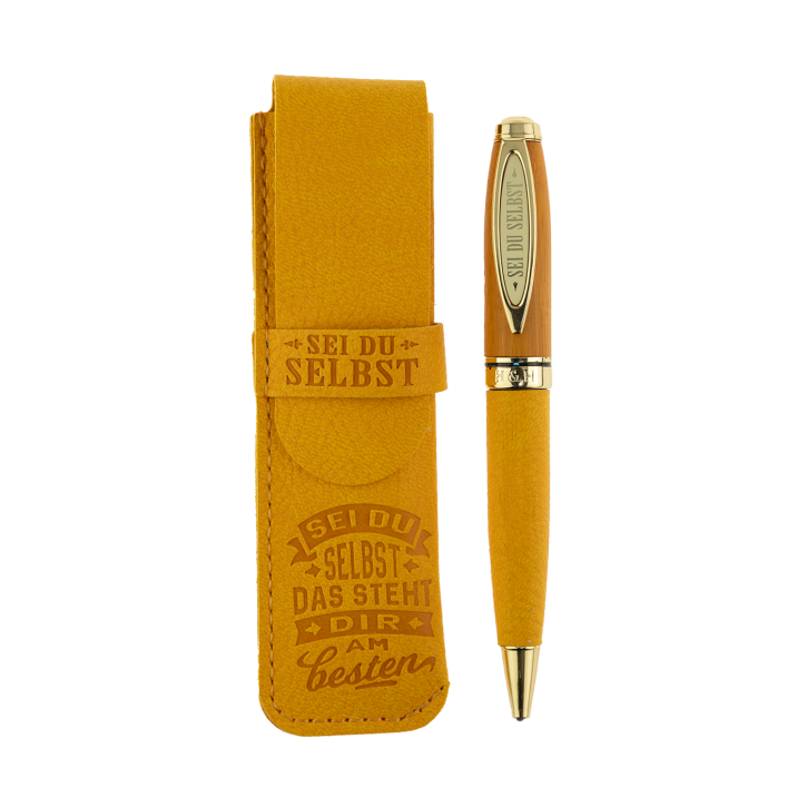 Bamboo Persönlicher  Kuli Kugelschreiber Stift mit Namen o. Spruch Personalisiertes Etui Monogramm-Design persönliches Geschenk (Kuli Sei du selbst)