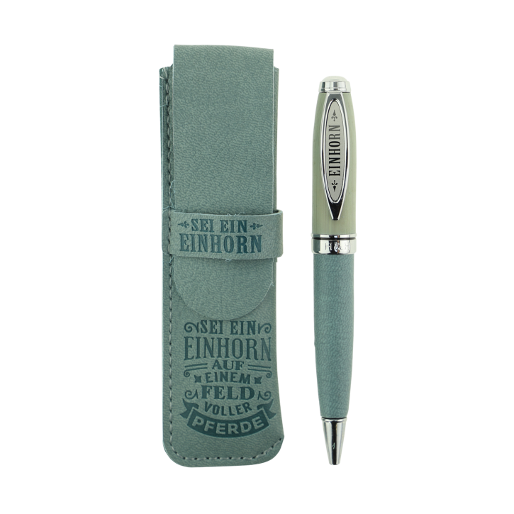 Bamboo Persönlicher  Kuli Kugelschreiber Stift mit Namen o. Spruch Personalisiertes Etui Monogramm-Design persönliches Geschenk (Kuli Einhorn)