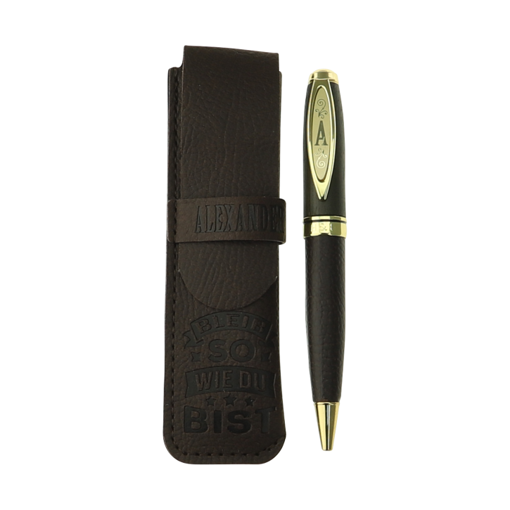 Bamboo Persönlicher  Kuli Kugelschreiber Stift mit Namen o. Spruch Personalisiertes Etui Monogramm-Design persönliches Geschenk (Kuli Alexander )