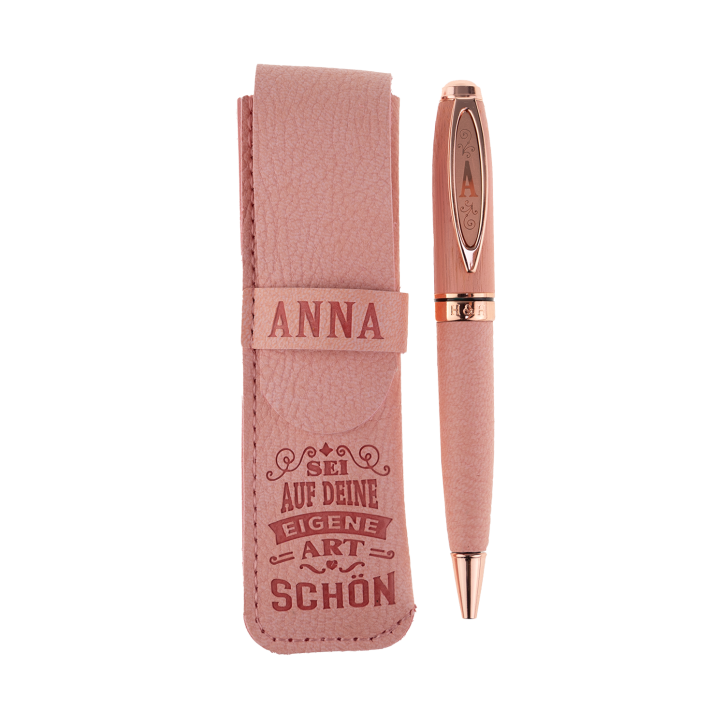 Bamboo Persönlicher  Kuli Kugelschreiber Stift mit Namen o. Spruch Personalisiertes Etui Monogramm-Design persönliches Geschenk (Kuli Anna )