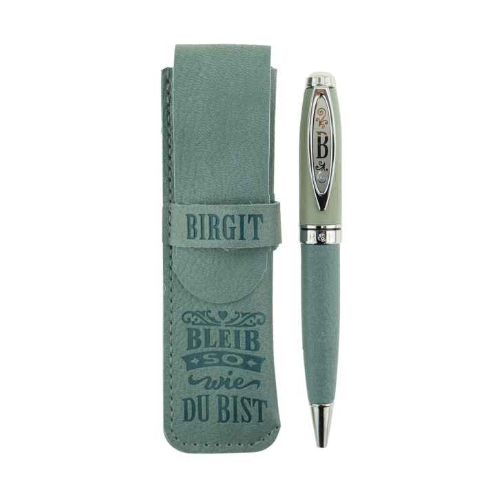 Bamboo Persönlicher  Kuli Kugelschreiber Stift mit Namen o. Spruch Personalisiertes Etui Monogramm-Design persönliches Geschenk (Kuli Birgit )