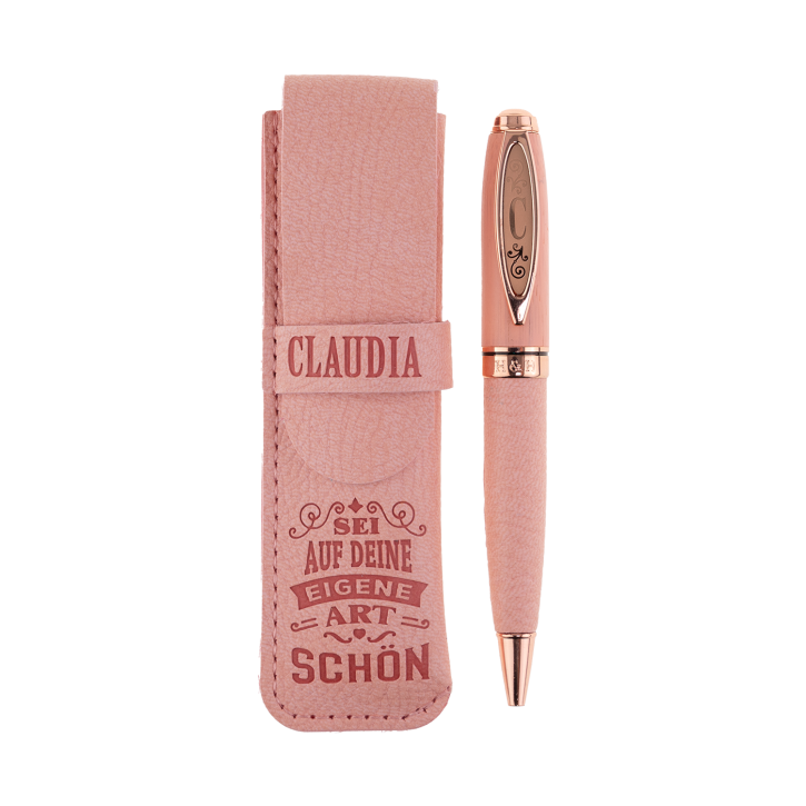 Bamboo Persönlicher  Kuli Kugelschreiber Stift mit Namen o. Spruch Personalisiertes Etui Monogramm-Design persönliches Geschenk (Kuli Claudia )