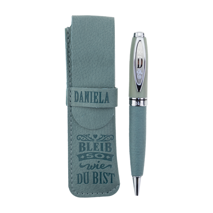 Bamboo Persönlicher  Kuli Kugelschreiber Stift mit Namen o. Spruch Personalisiertes Etui Monogramm-Design persönliches Geschenk (Kuli Daniela )