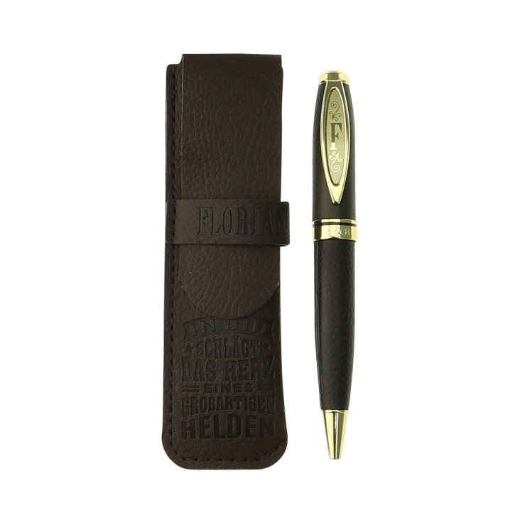 Bamboo Persönlicher  Kuli Kugelschreiber Stift mit Namen o. Spruch Personalisiertes Etui Monogramm-Design persönliches Geschenk (Kuli Florian )