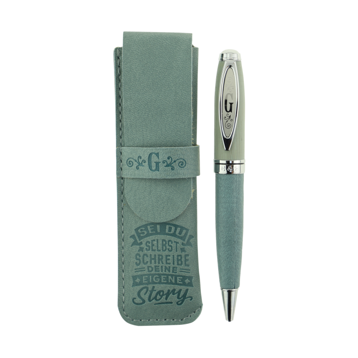 Bamboo Persönlicher  Kuli Kugelschreiber Stift mit Namen o. Spruch Personalisiertes Etui Monogramm-Design persönliches Geschenk (Kuli G)