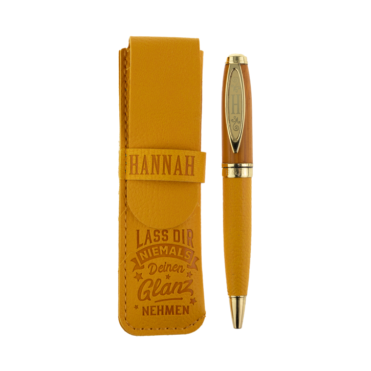 Bamboo Persönlicher  Kuli Kugelschreiber Stift mit Namen o. Spruch Personalisiertes Etui Monogramm-Design persönliches Geschenk (Kuli Hannah )