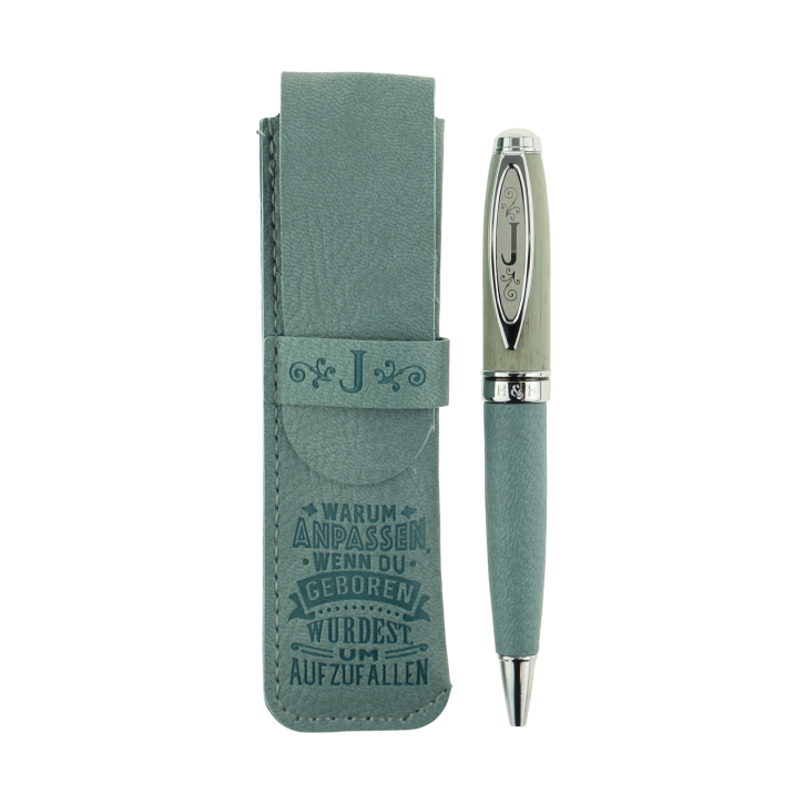 Bamboo Persönlicher  Kuli Kugelschreiber Stift mit Namen o. Spruch Personalisiertes Etui Monogramm-Design persönliches Geschenk (Kuli J)