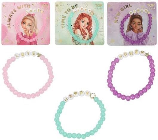 TopModel Freundschaftsarmband mit Botschaft, Elastisches Perlenarmband für Mädchen, in Rosa, Lila, Mint, 3 Stück
