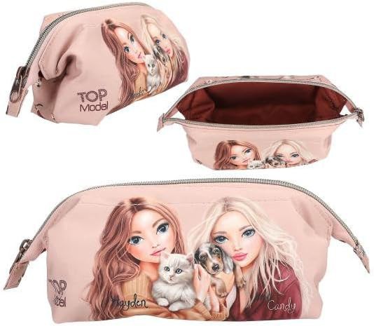 TOPModel Schlampertasche Fur Ever Friends, Rosa Federmäppchen mit Reißverschluss, Mädchen Stiftetasche mit Tiermotiv