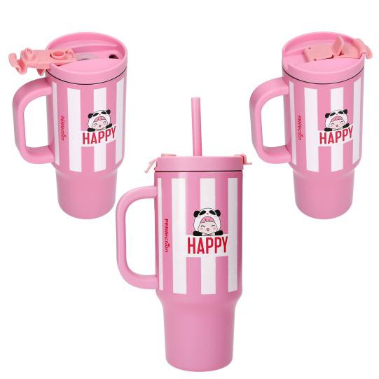  14140 PENFection To Go Becher mit Strohhalm  Happy aus Edelstahl,Ca. 470 ml