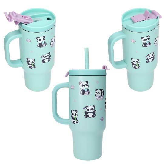  14142 PENFection To Go Becher mit Strohhalm Panda aus Edelstahl,Ca. 470 ml
