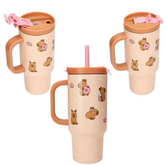PENFection To Go Becher mit Strohhalm CAPYBARA aus Edelstahl,Ca. 470 ml