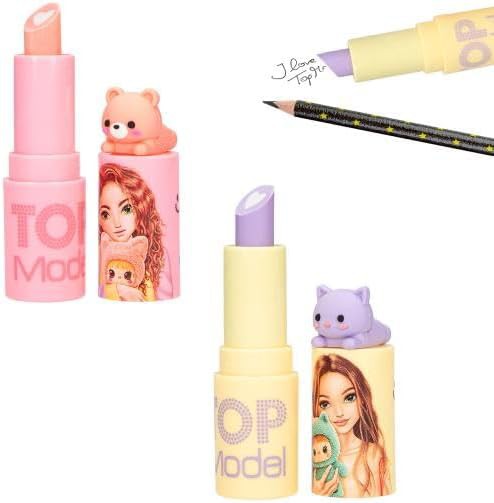 Lippenstift Radierer mit Topper, Set 2 Stück sort