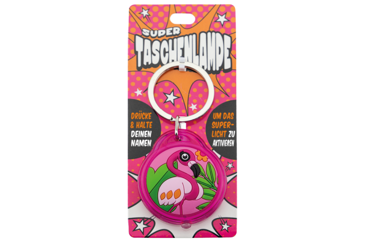 Super Taschenlampe mit Titel:  Charakter Flamingo - Schluessel Anhaenger auch fuer Schulranzen - als Geschenk - individuell mit Namen und Spruch