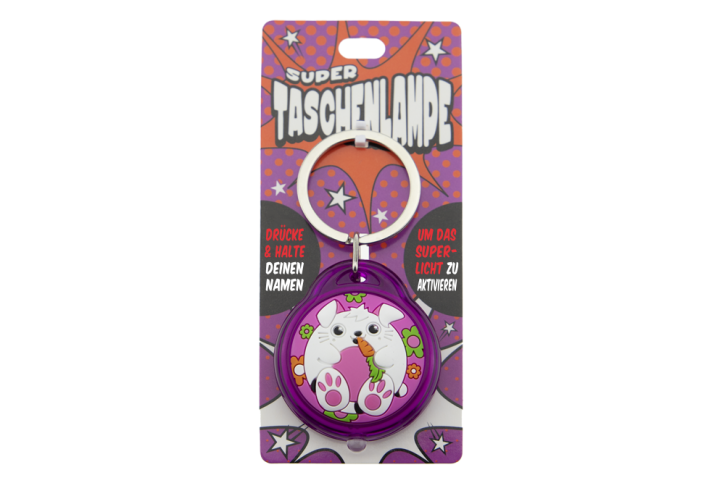 Super Taschenlampe mit Titel: Charakter Hase - Schluessel Anhaenger auch fuer Schulranzen - als Geschenk - individuell mit Namen und Spruch