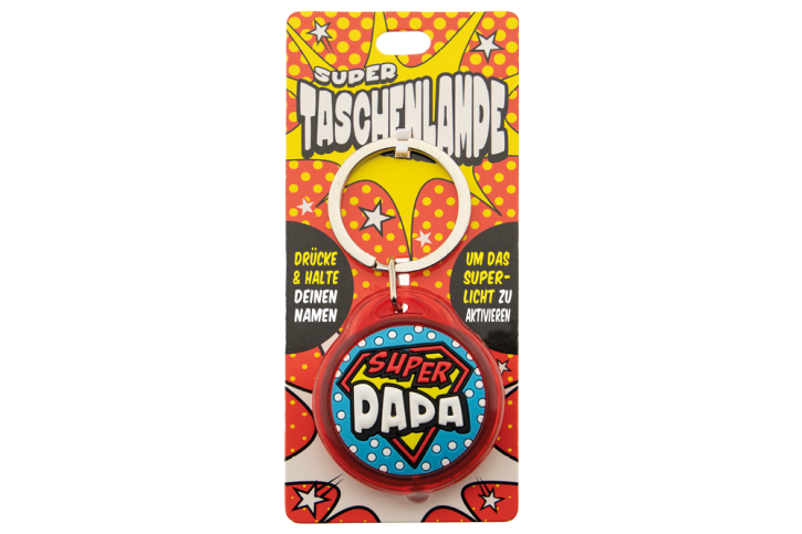 Super Taschenlampe mit Titel: Super Papa - Schluessel Anhaenger auch fuer Schulranzen - als Geschenk - individuell mit Namen und Spruch