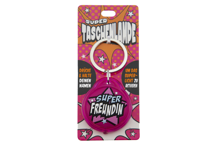 Super Taschenlampe mit Titel: Super Freund - Schluessel Anhaenger auch fuer Schulranzen - als Geschenk - individuell mit Namen und Spruch