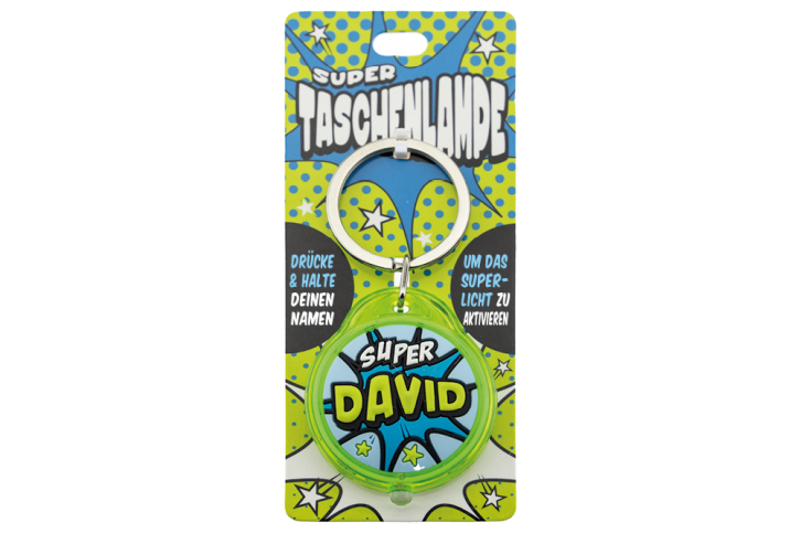 Schluesselanhaenger Super Taschenlampe mit Namen David -als Geschenk - individuell mit Namen und Spruch