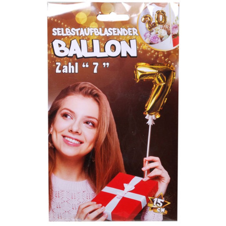 Folien Ballon zum Geburtstag mit Zahl 7 selbstaufblasend Farbe gold