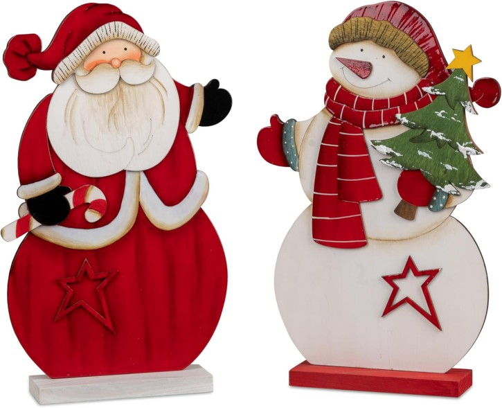 Weihnachten Deko-Figur Schneemann oder Weihnachtsmann 35cm aus Holz 1 Stück Lieferumfang- Auswahl nach Verfügbarkeit