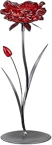 1 Stück Teelichtleuchter Leuchter Tischlicht1flm. 29cm Blüte rot aus Metall - Dekoration für ein schönes Zuhause