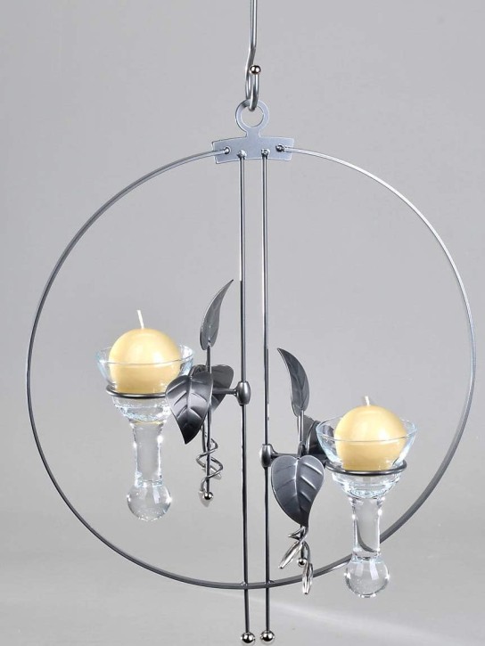 Hängeleuchter Kreis 45cm mit Haken und Tropfengläsern Eisen-lackiert