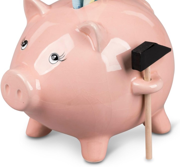 Geldgeschenke Sparbüchse Spardose Schwein mit Hammer 16cm  - nicht zum Öffnen
