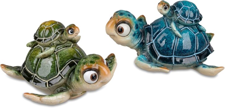 formano 2er Set Dekofigur Schildkröte Harry mit Kind - Polyresin 10 cm