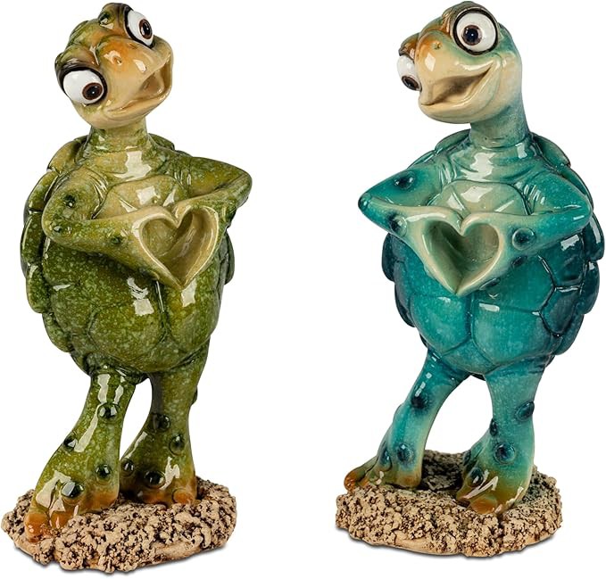 Schildkröte Harry mit Herz grün oder blau. 14cm aus Kunststein mit glänzender, handbemalter Oberfläche