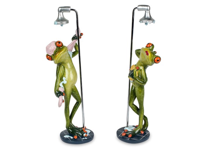 Deko-Figur Frosch in Dusche hellgrün 23cm glänzend Kunststein
