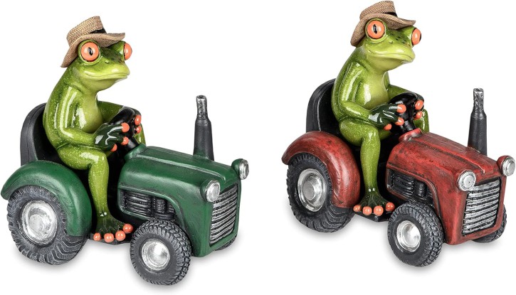 Formano 1 Stück von 2 Dekofigur lustiger Frosch mit Traktor, hellgrün, stehend, 17x14x9 cm - Geschenke für Landwirte u. Bauern