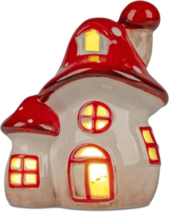 LED Deko Licht Pilzhaus 13cm Herbst Klassik Rot Dekoration sortiert 1 Stück