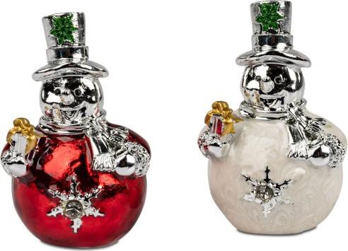 2 Stück Schneemänner, Schneemann 7 cm formano silber Perlmutt Optik Deko Objekt Pearl Silber Kunststein