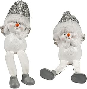 formano 2 Stück Schneemann mit Mütze und Hängebeinen Deko Figuren aus Keramik  gefertigt und handbemalt