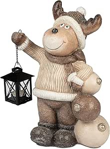 Großer Formano Dekorativer Elch mit Laterne creme-braun für Winter und Weihnachten ca. 40  Deko im Haus