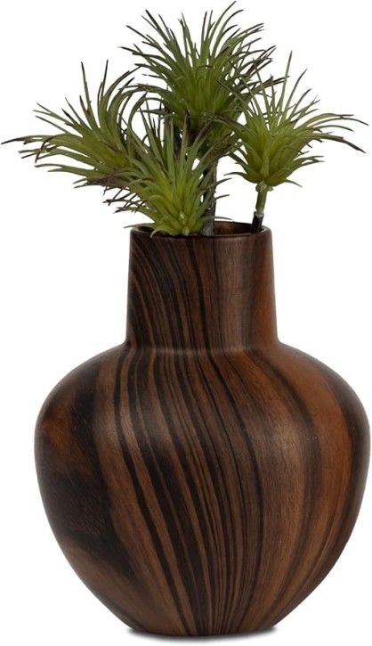 Dekoration Geschenk Blumenvase Vase  Holzoptik 15cm