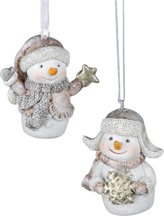 2 x Hänger Schneemann | mit Stern und Schneeflocke | Hängedeko Dekohänger | 5 cm