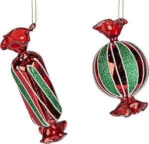 2 Stück Deko Weihnachtsbaum Schmuck Glas Bonbon 12cm und 15cm