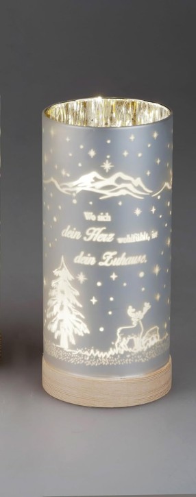 Dekoration 1 Stück Deko-Licht 20cm mit Spruch und Timer-hellbrauner Holzsockel-  Wo sich dein Herz..