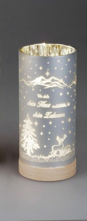 Dekoration 1 Stück Deko-Licht 15cm mit Spruch und Timer-hellbrauner Holzsockel-  Wo sich dein Herz..