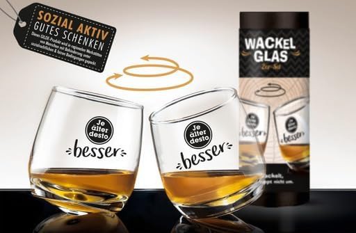 2 er Set Whisky-Gläser -Je älter desto besser-Rumgläser Wackelglas Schwenkglas in Geschenkbox