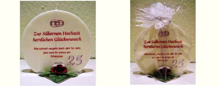 Geschenk Kerze zur Silberhochzeit 215g Grundpreis  139,30€/kg