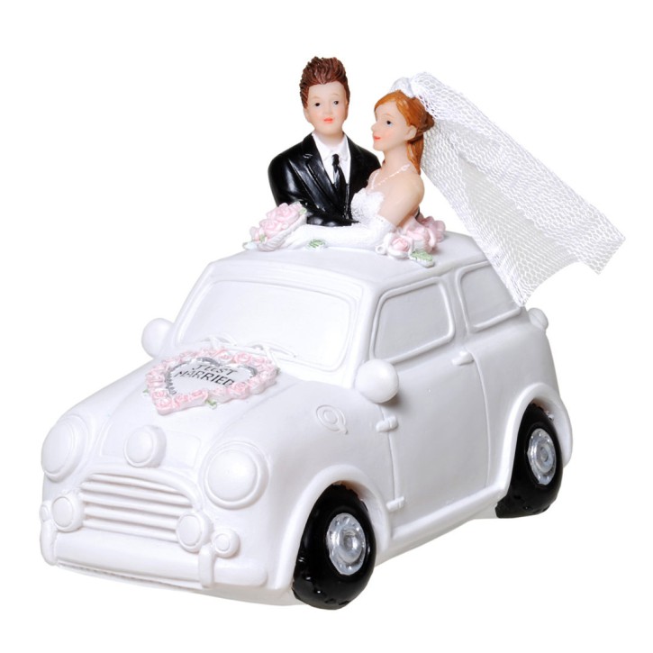 Spardose Brautpaar im Auto mit Pfropfen 11 x 14 cm