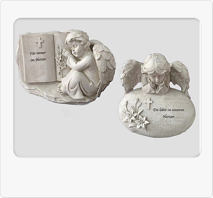 Engel auf Trauerstein mit Spruch Lieferumfang: 1 Engelfigur sortiert