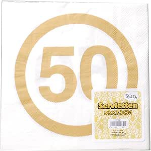 Servietten Gold im Warnschild Design mit Aufdruck"50" 20 Stck. Masse 33x33cm